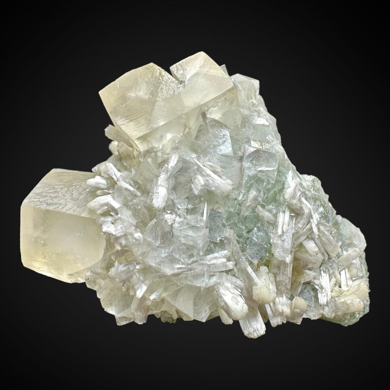 Calcite & Mesolite On Apophyllite