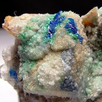 Brochantite & Linarite On Galena With Fluorite