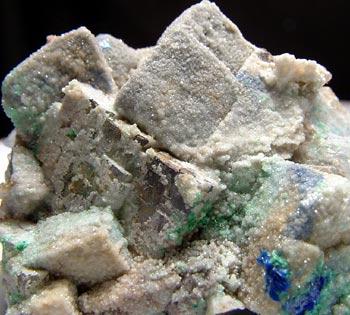 Brochantite & Linarite On Galena With Fluorite